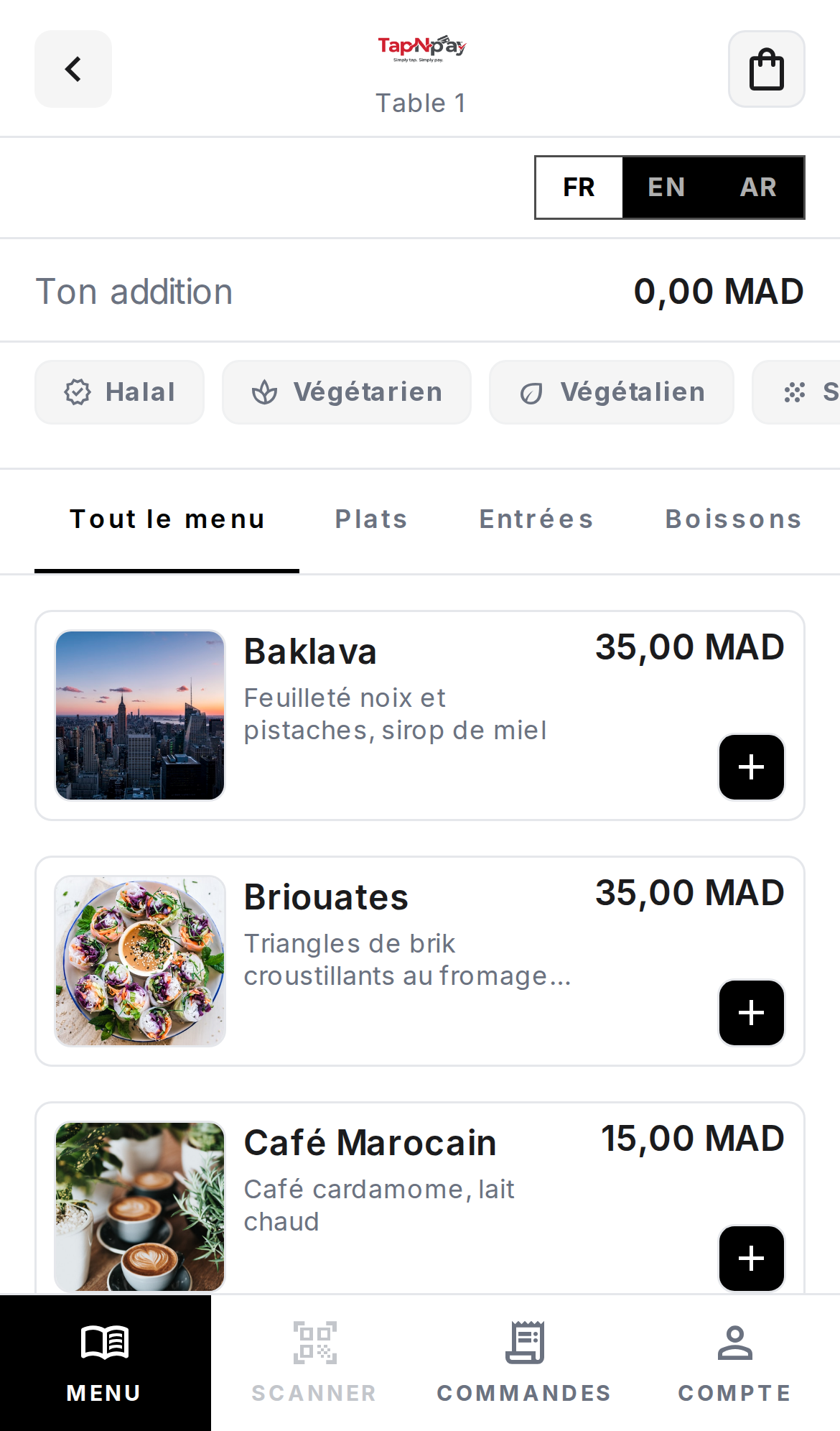 Menu TapNpay